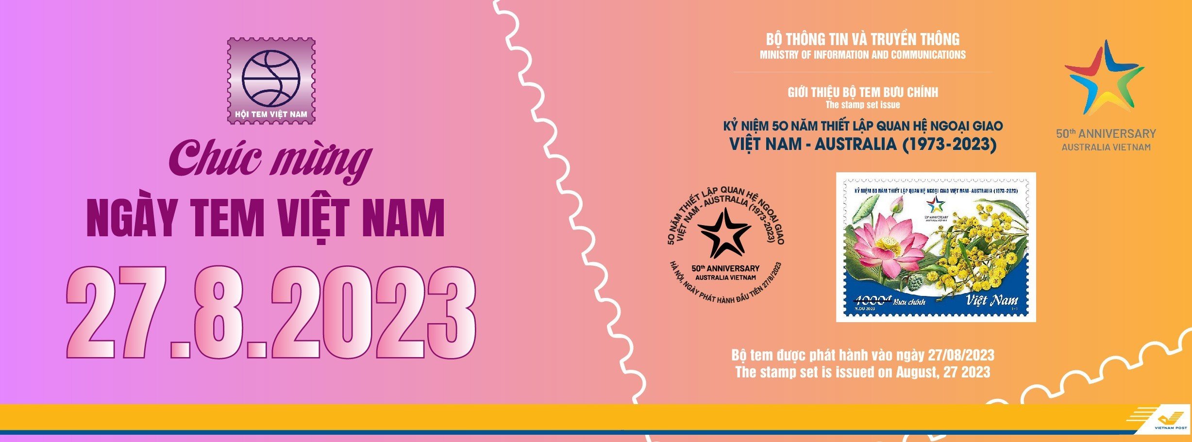 Phát hành bộ tem KN 50 năm thiết lập quan hệ ngoại giao Việt Nam - Australia (1973-2023)
