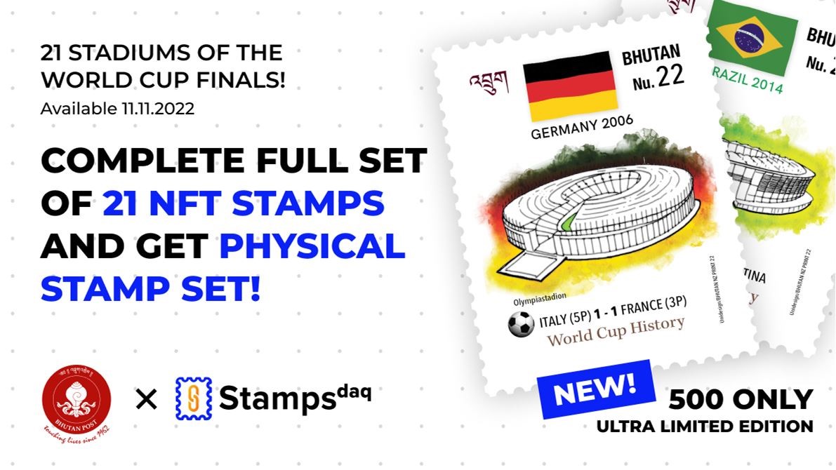 Bưu chính Bhutan phát hành con tem điện tử (NFT) thứ hai về lịch sử World Cup.