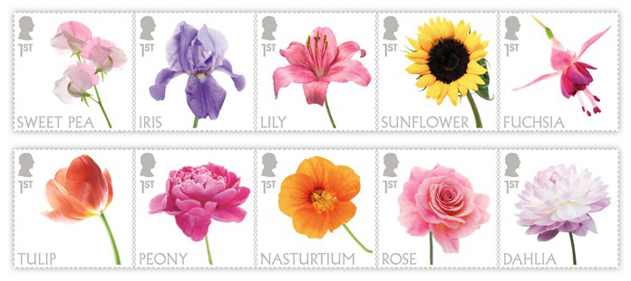 Hình bóng hoàng gia mới trên bộ tem Hoa của Bưu chính Anh 